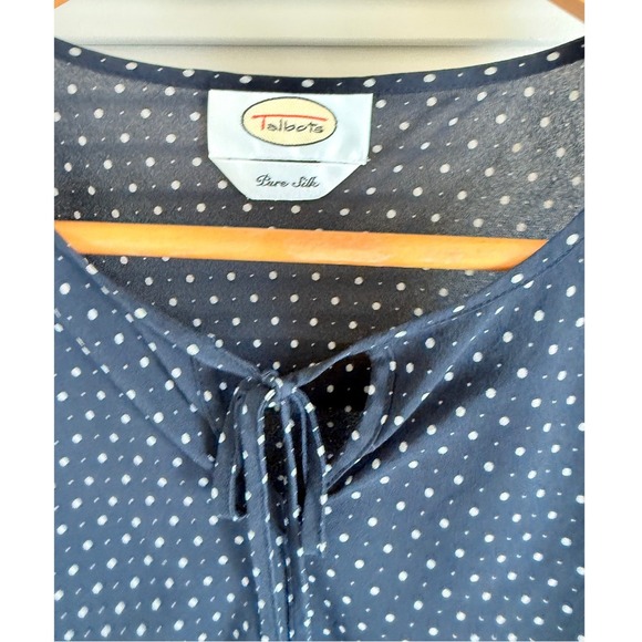 Talbots Pure Silk Polka Dot Tie Neck Blouse Elegant Top Classic Womens - Picture 3 of 4